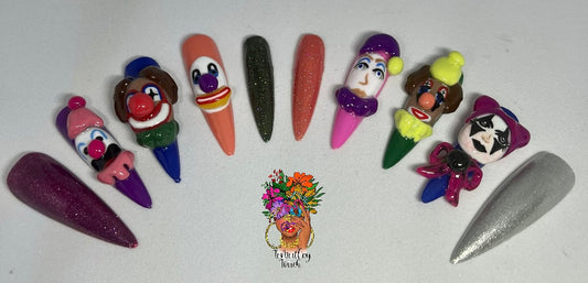 3D clown press on nails