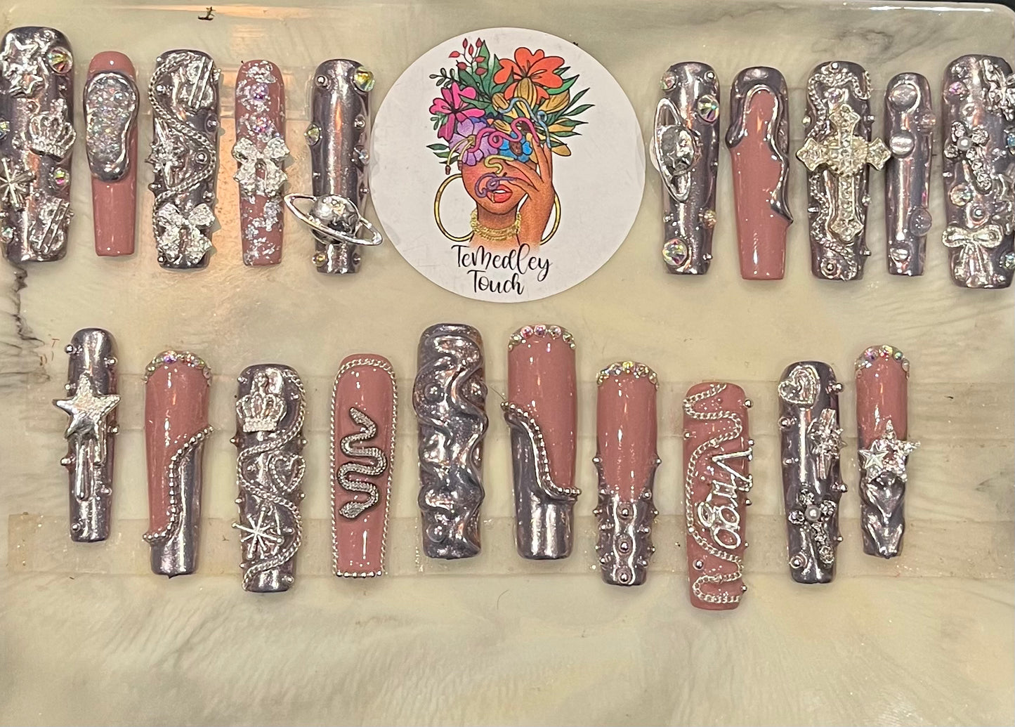 Chrome Zodiac Press On Nails