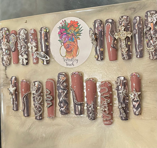 Chrome Zodiac Press On Nails