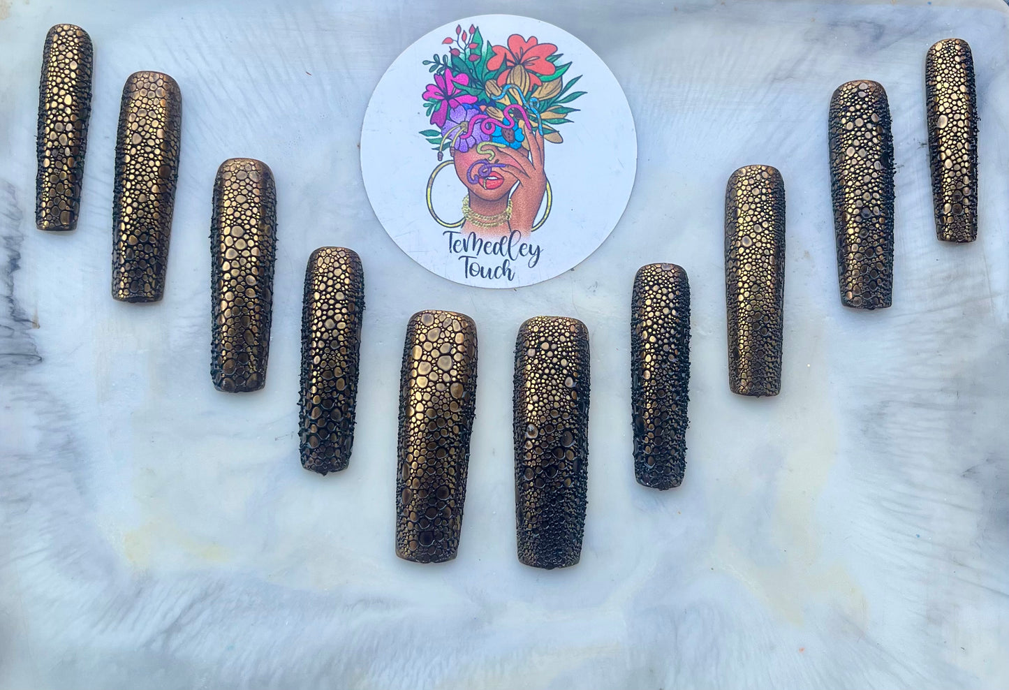 Gold Chrome Snake Skin Nails