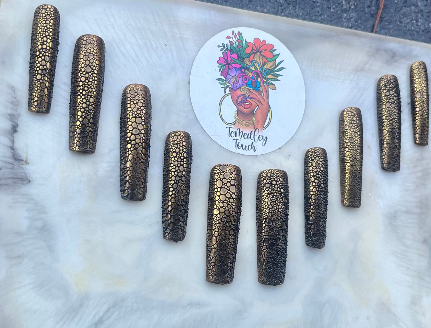 Gold Chrome Snake Skin Nails