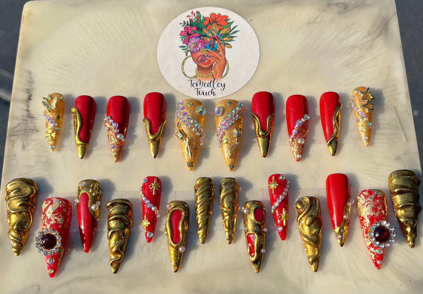 Red & Gold Chrome Nails