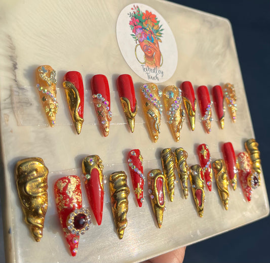 Red & Gold Chrome Nails