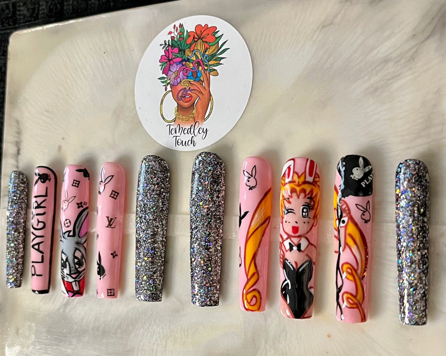 Bugs Bunny and Sailor Moon press on nails