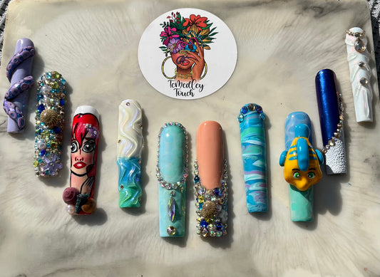 Little Mermaid & Flounder Press on nails