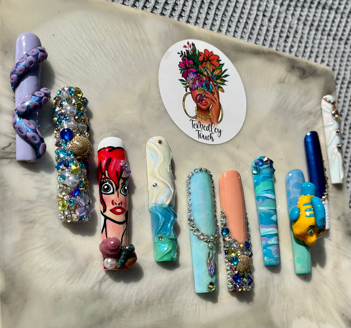 Little Mermaid & Flounder Press on nails