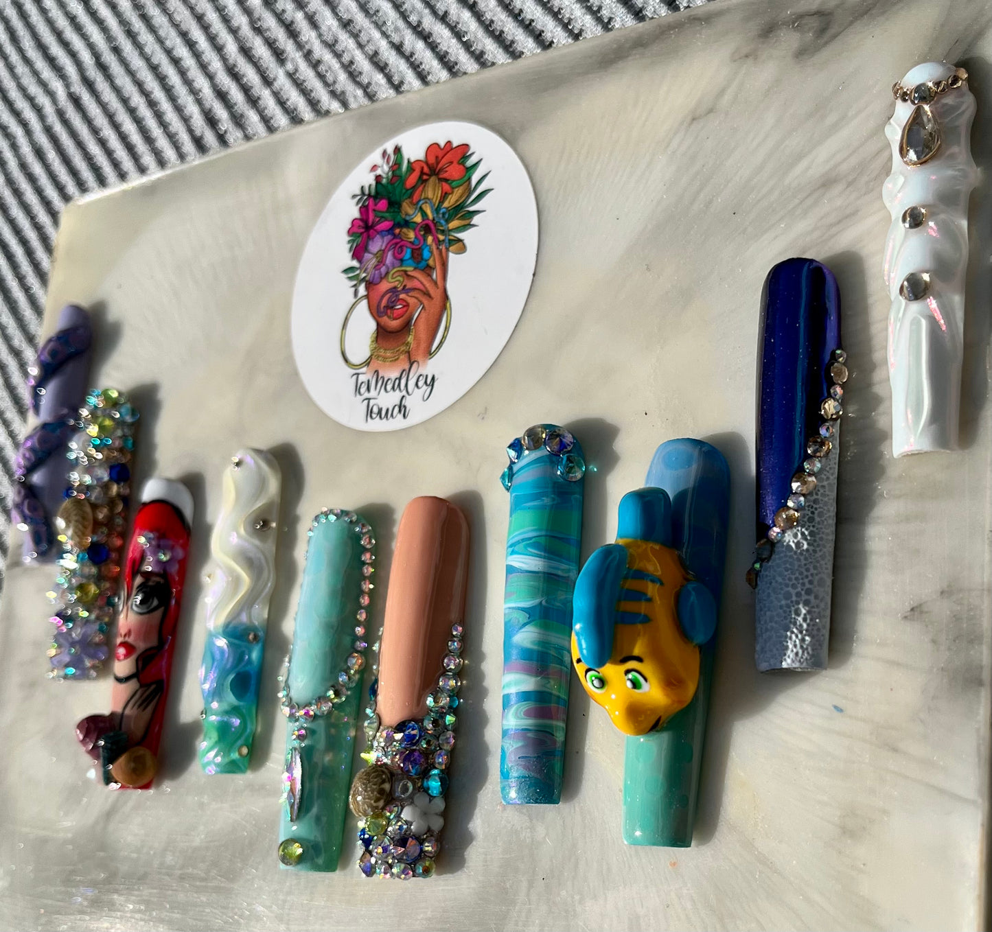 Little Mermaid & Flounder Press on nails