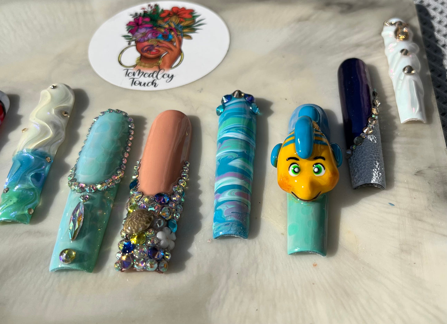 Little Mermaid & Flounder Press on nails