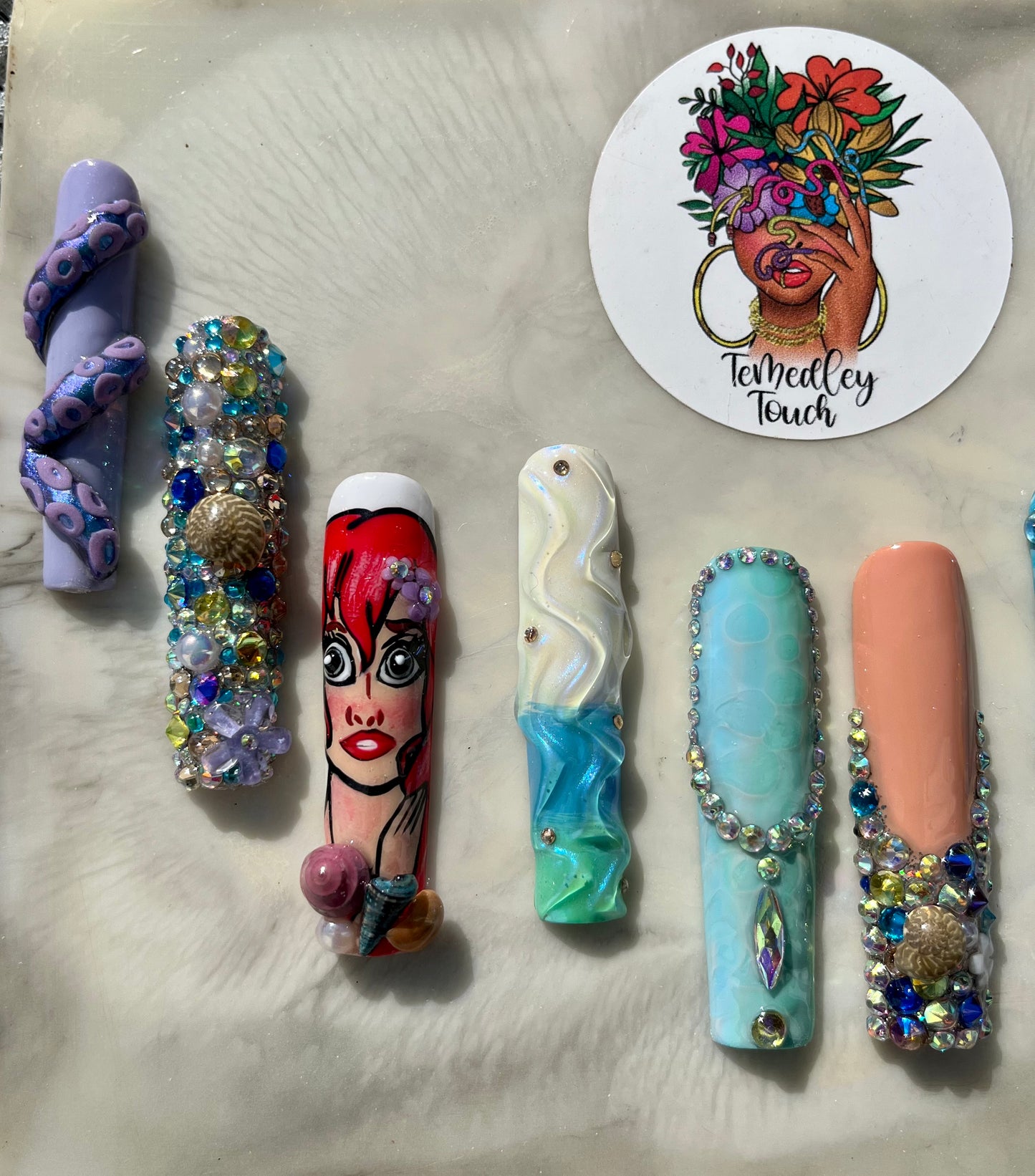 Little Mermaid & Flounder Press on nails