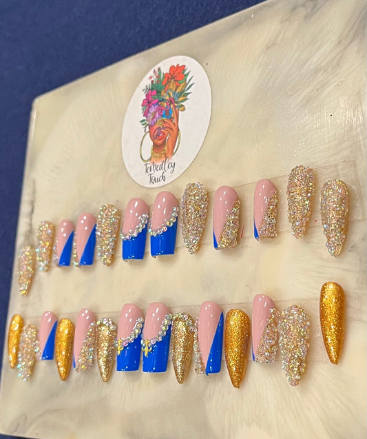Blue & Gold Pixie Nails