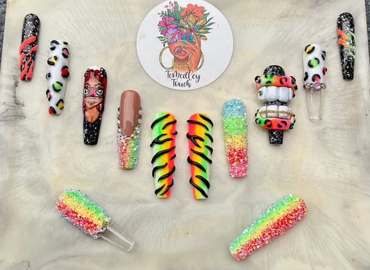 Colorful beaded nails (@Beatsbydeb Inspo)