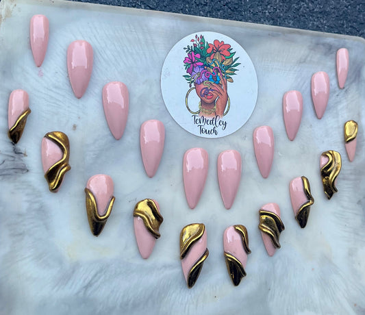 Nude Gold Chrome Nails