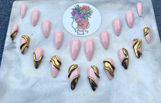 Nude Gold Chrome Nails