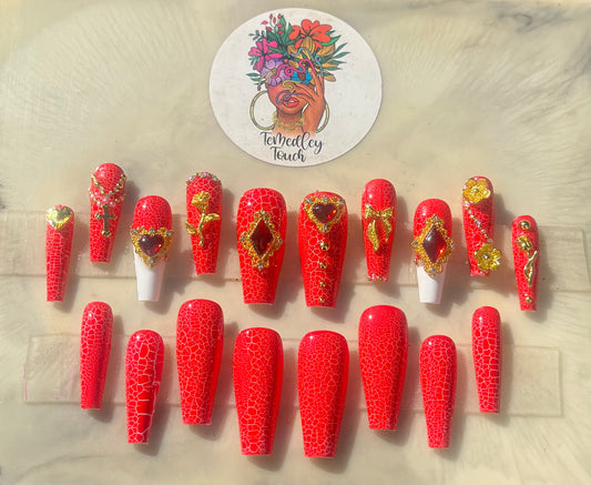 Red Crackle Valentine’s Day Nails