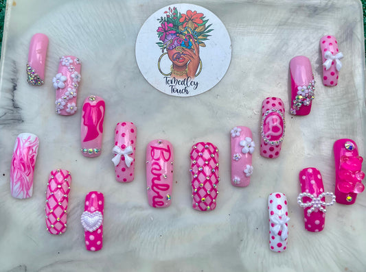 2XL curve Barbie press on nails