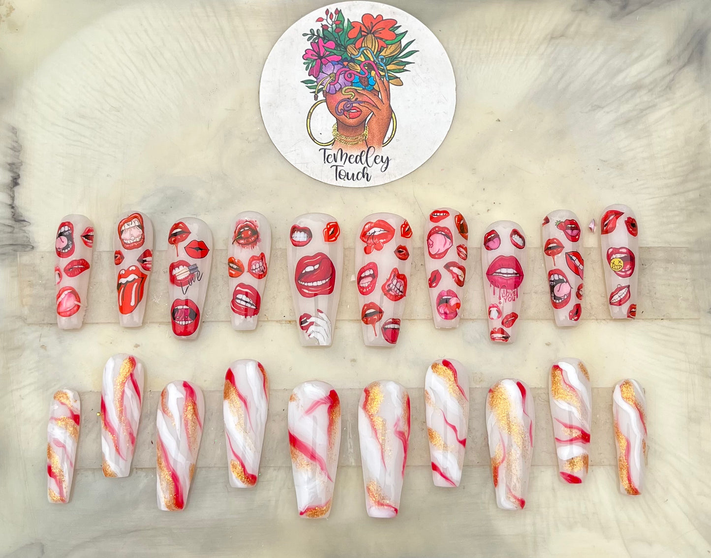 “All Lip” Marble Press On Nails
