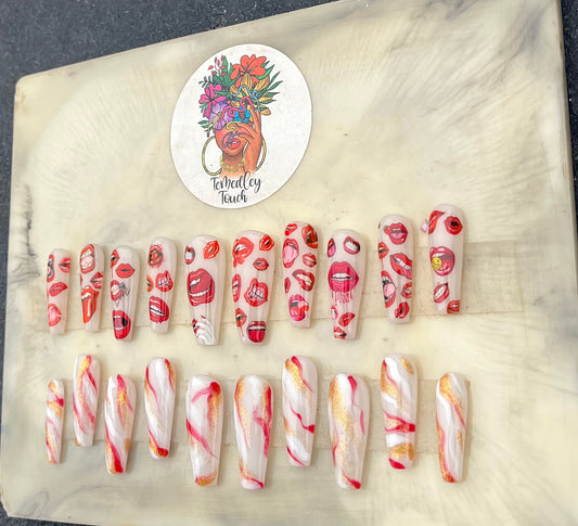 “All Lip” Marble Press On Nails