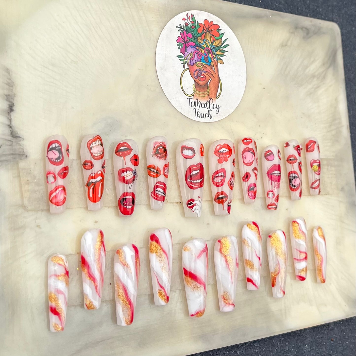“All Lip” Marble Press On Nails