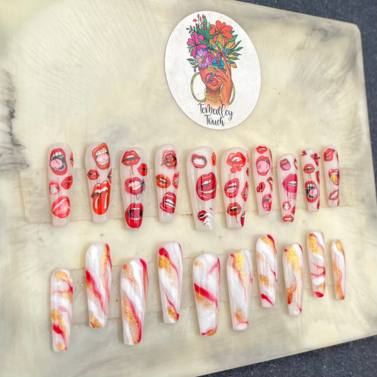 “All Lip” Marble Press On Nails