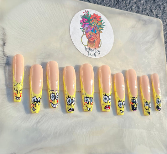 SpongeBob SquarePants French Tip Nails