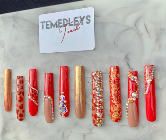 Golden orange bling press on nails