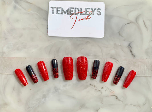 Red and Black press on nails