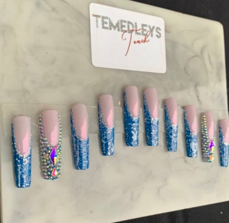 Blue bunny French tip press on nails