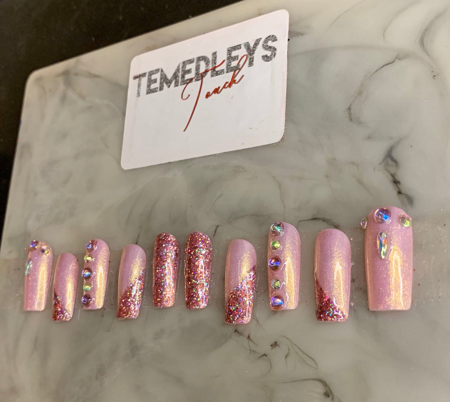Pink chrome press on nails