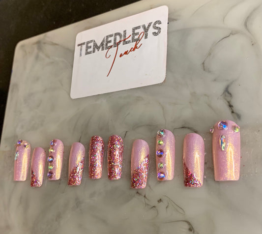 Pink chrome press on nails