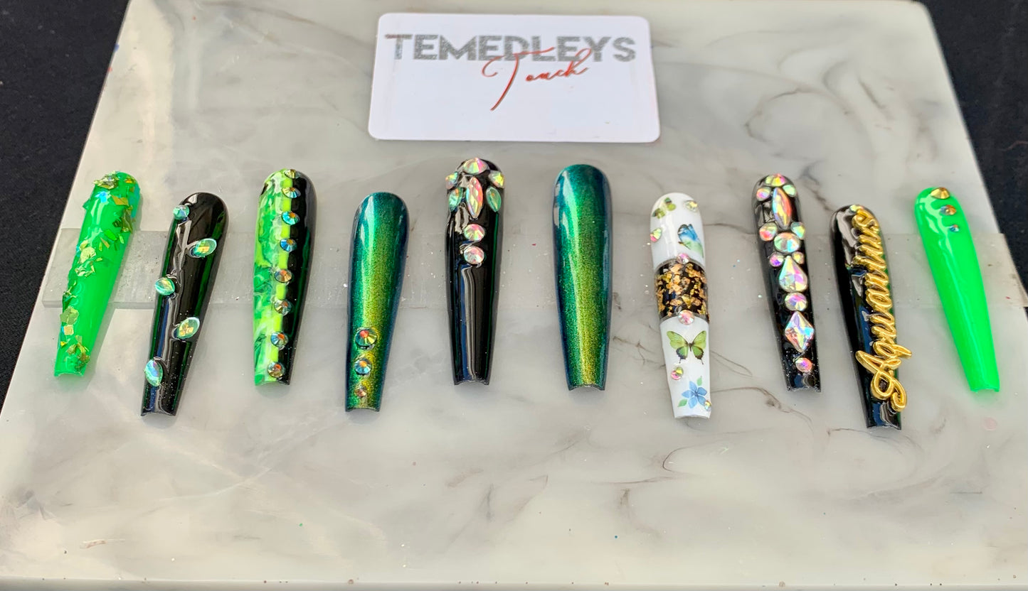 Green zodiac freestyle press on nails