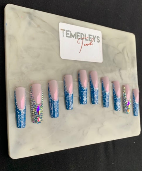Blue bunny French tip press on nails