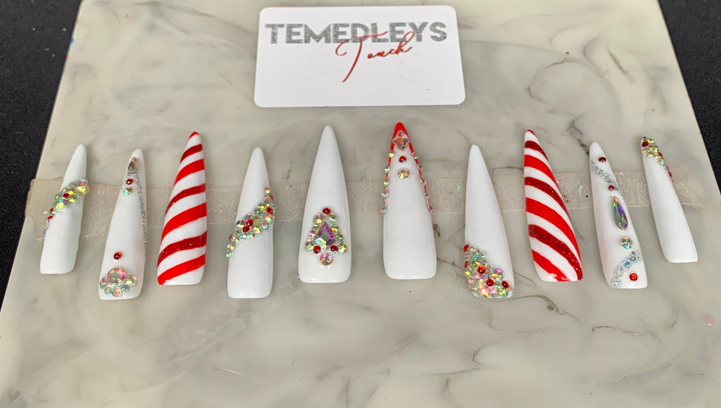 Candy Cane bling press on nails