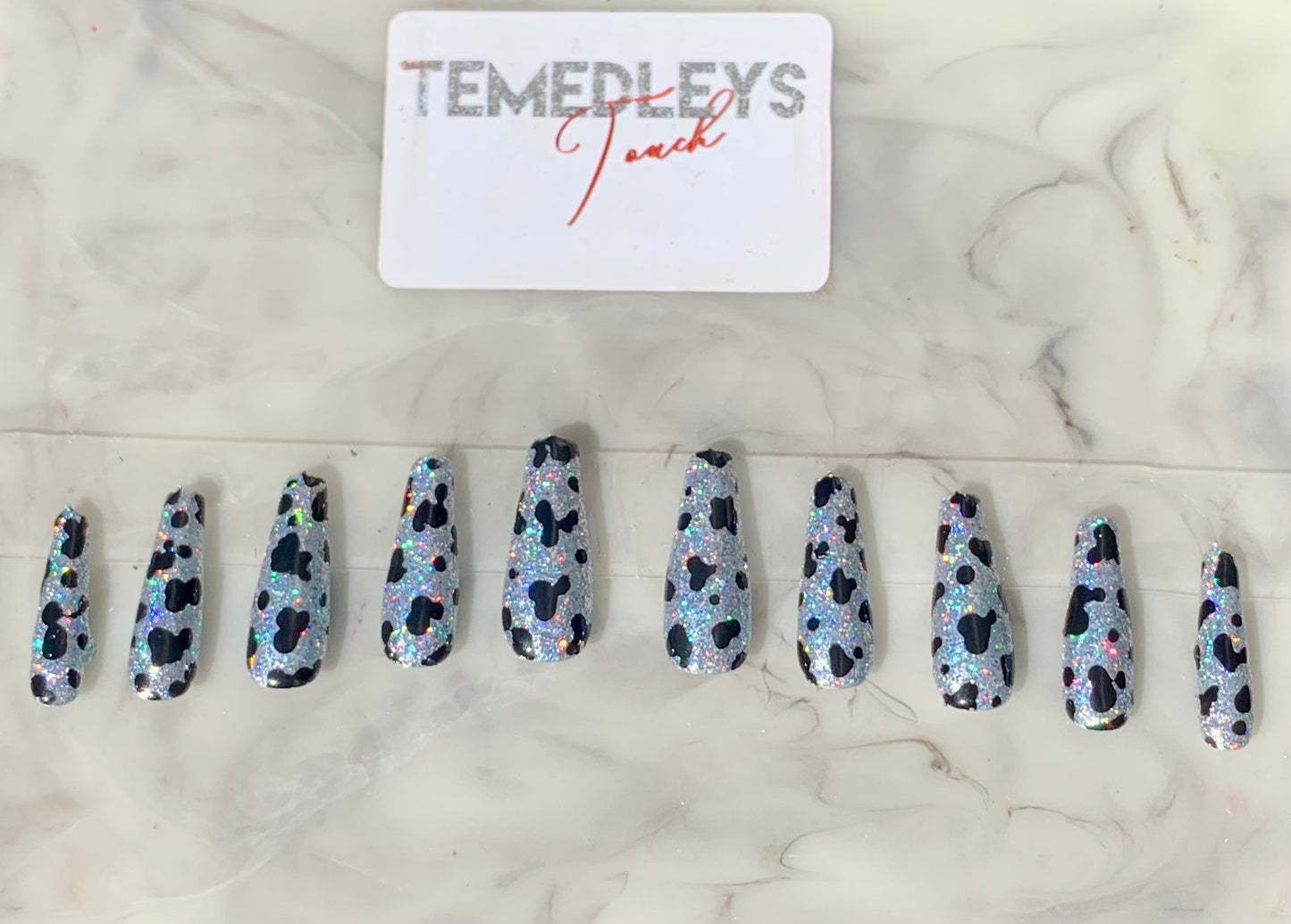 Glitter cow print press on nails