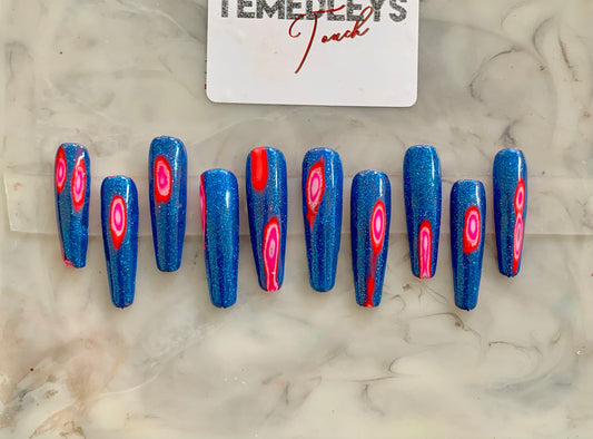 Blue Thermal press on nails