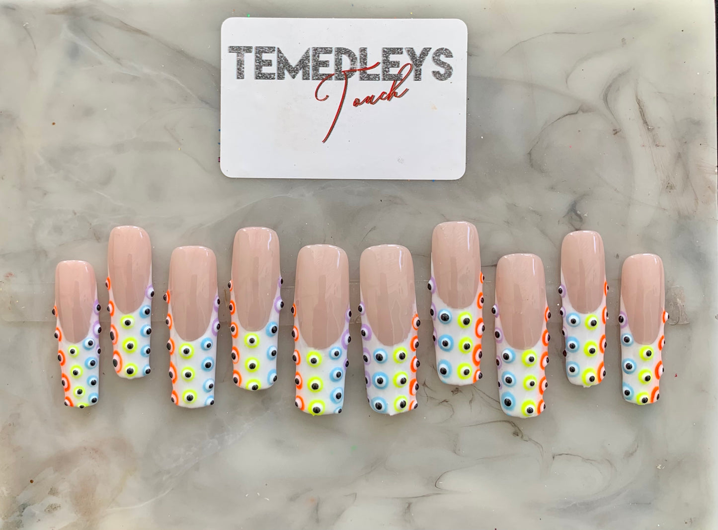 French Tip colorful eye press on nails