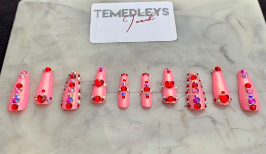 Red love press on nails