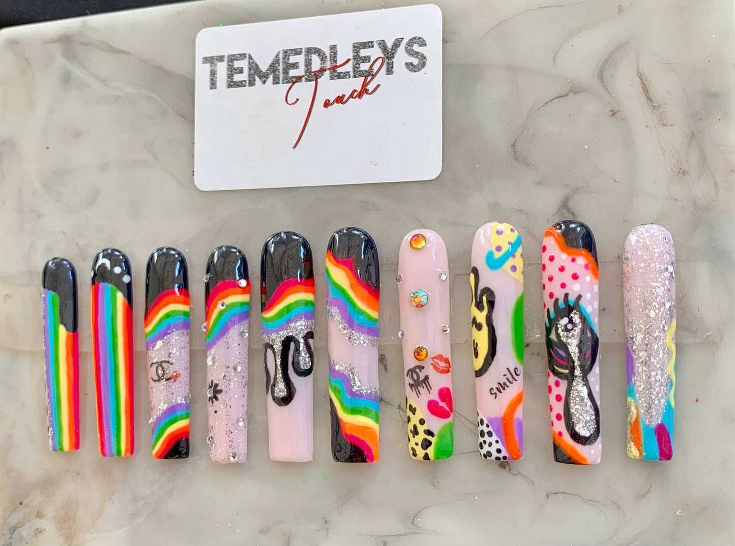 Rainbow Galaxy 3XL Square press on nails