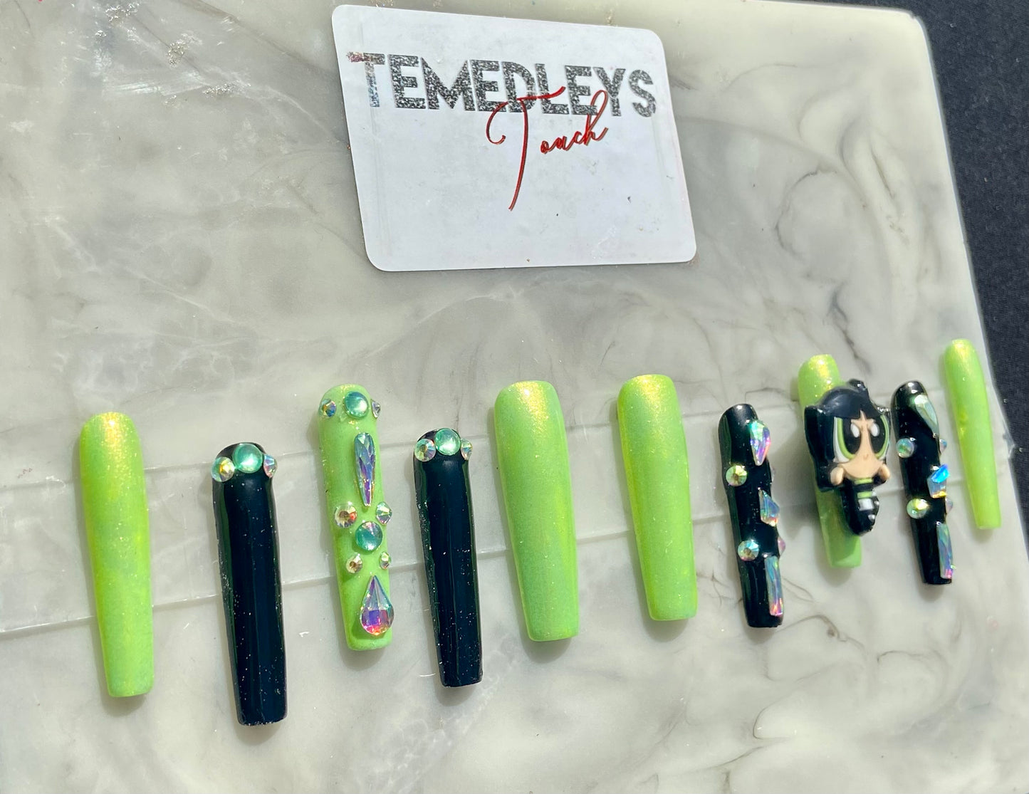 Lime green junk press on nails