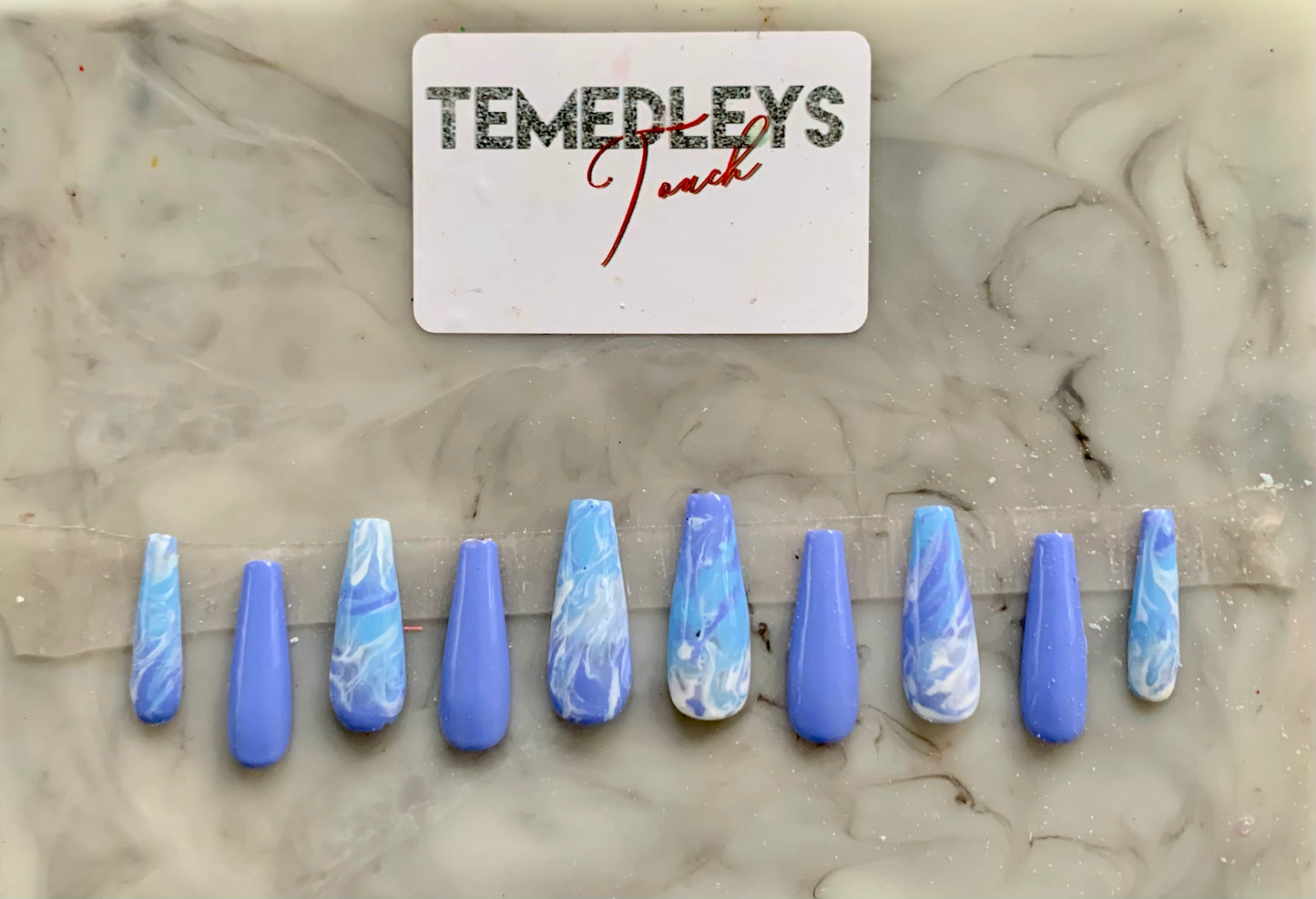 Sky Blue Marble press on nails