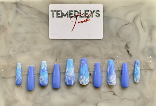 Sky Blue Marble press on nails