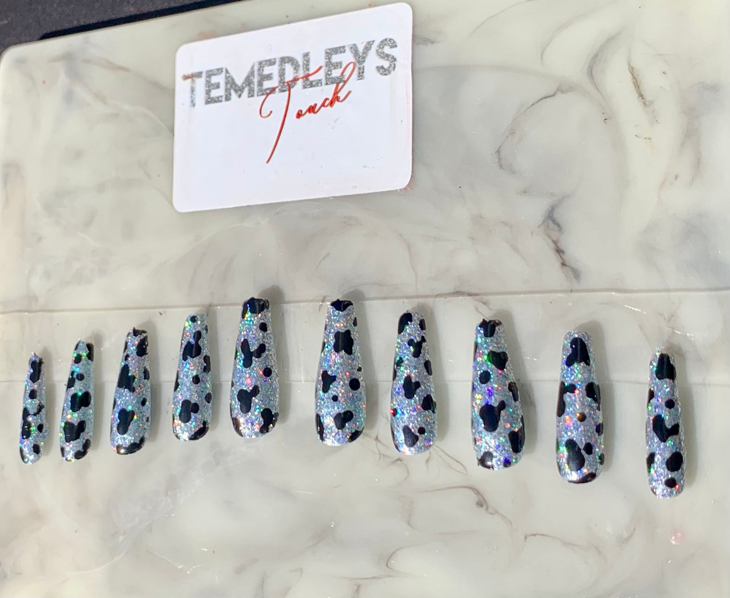 Glitter cow print press on nails