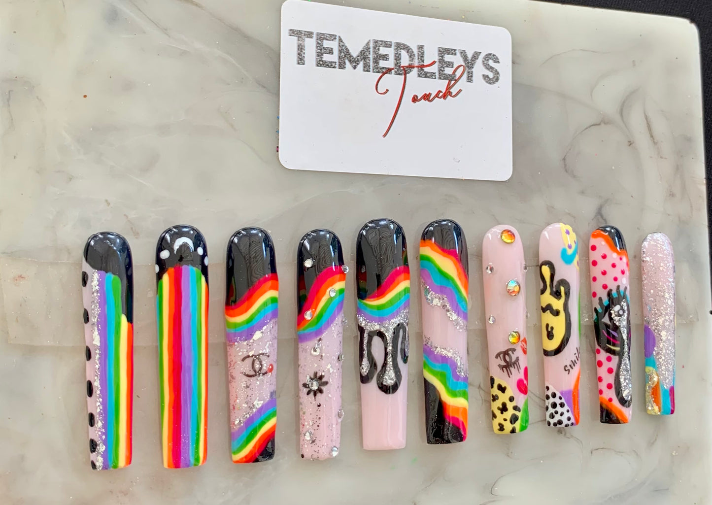 Rainbow Galaxy 3XL Square press on nails