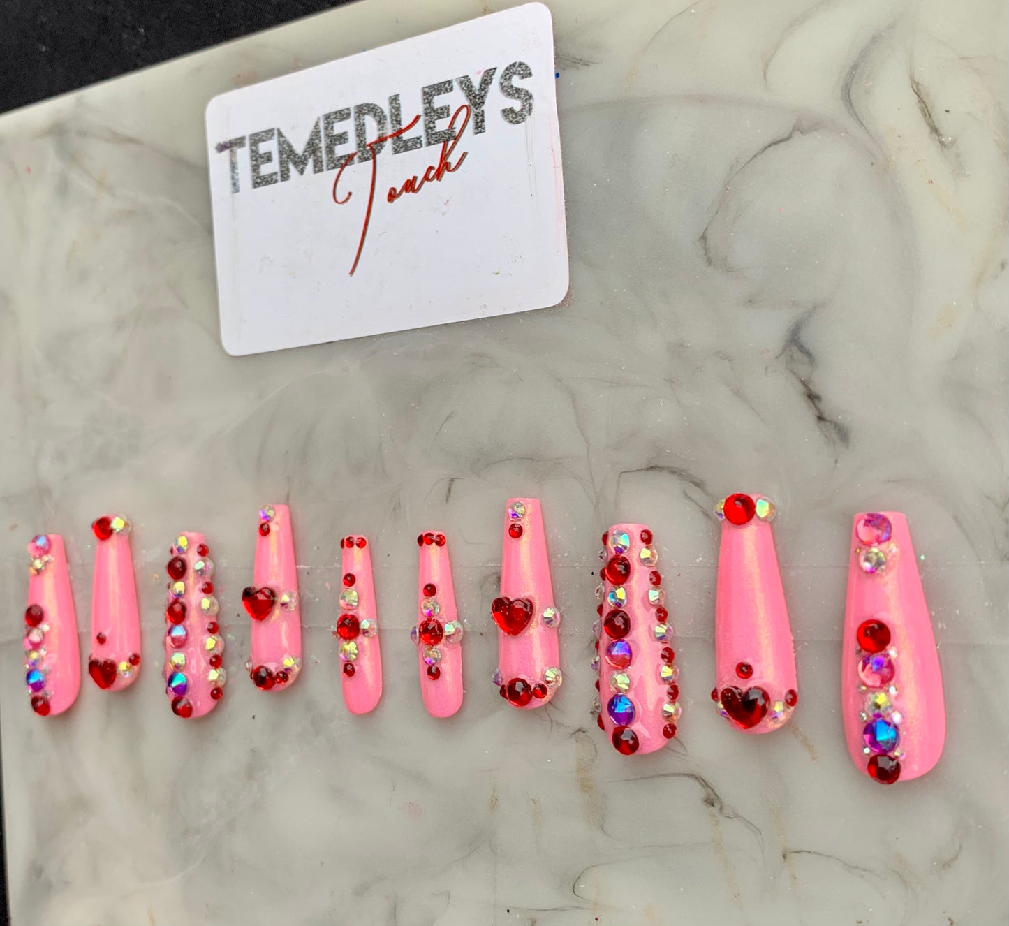 Red love press on nails