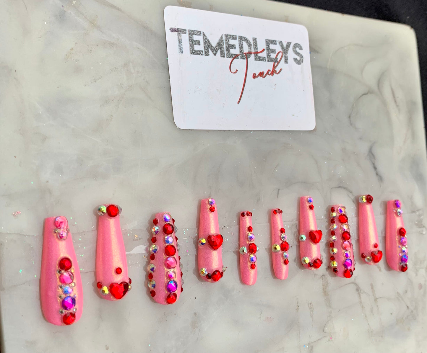 Red love press on nails