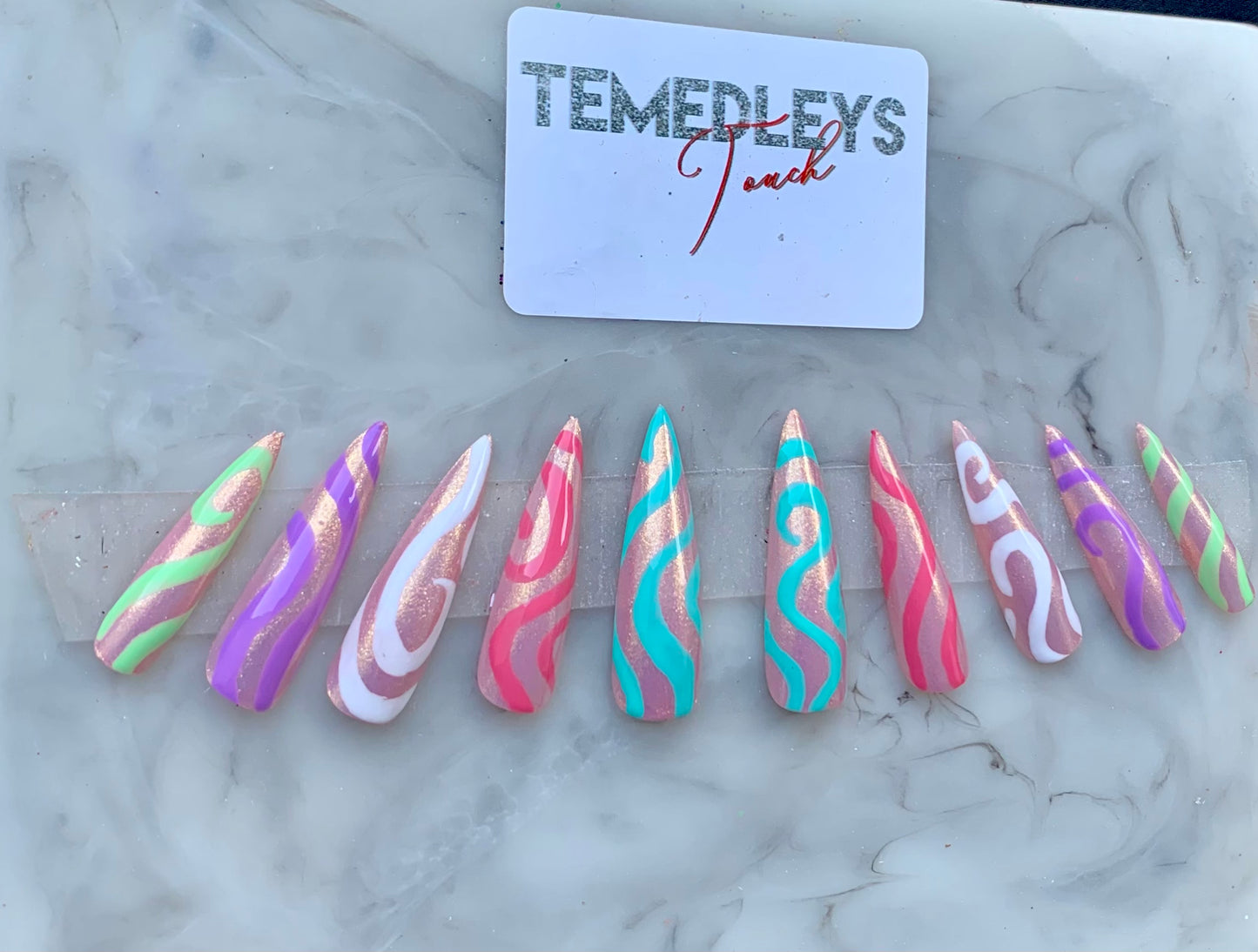 Multi color Wavy Stiletto press on nails