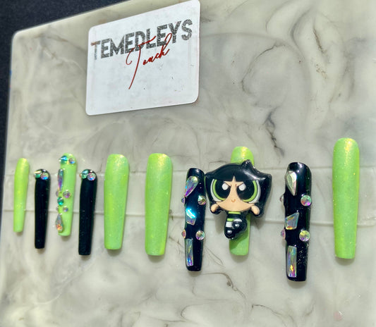 Lime green junk press on nails