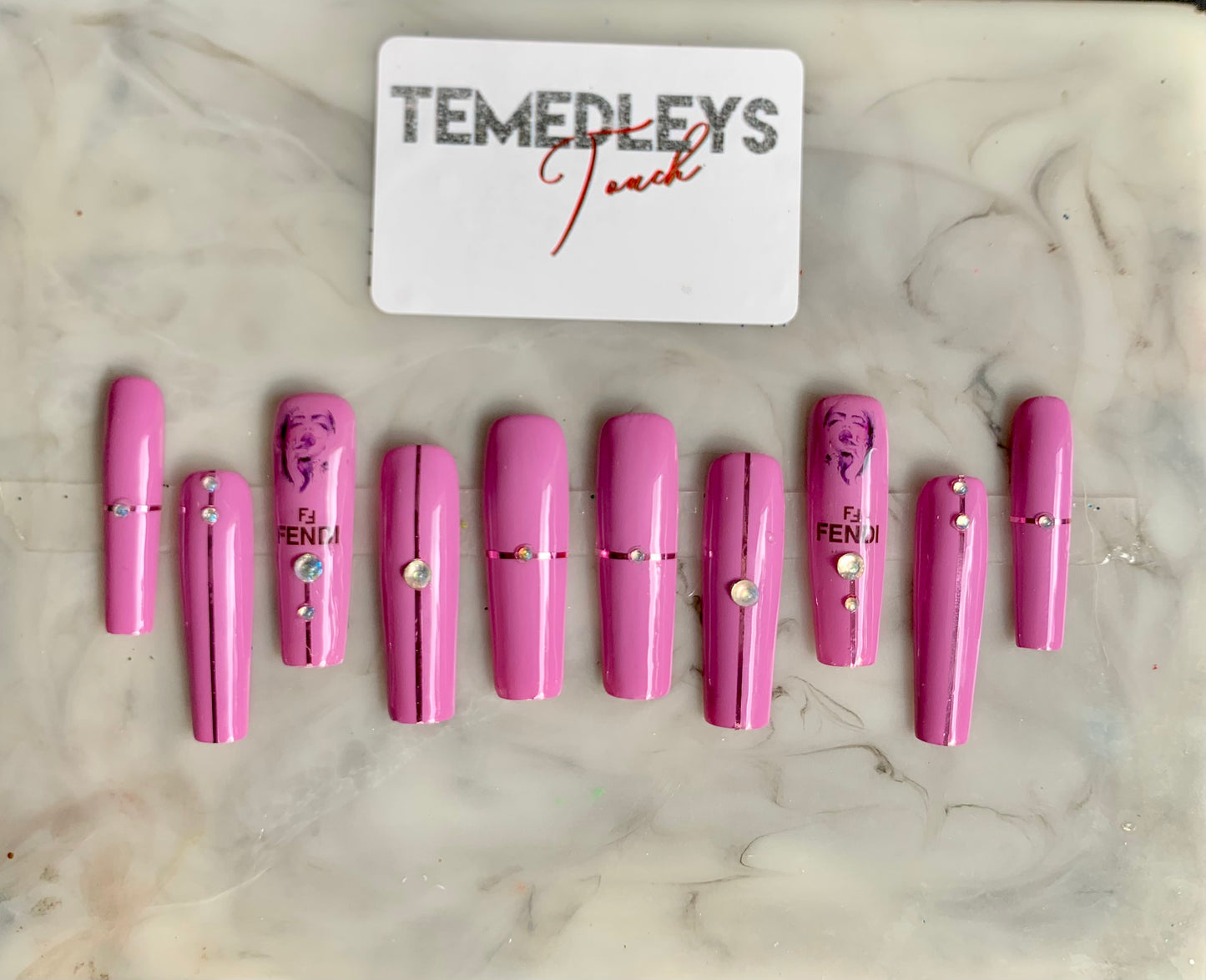 2XL dark pink square press on nails