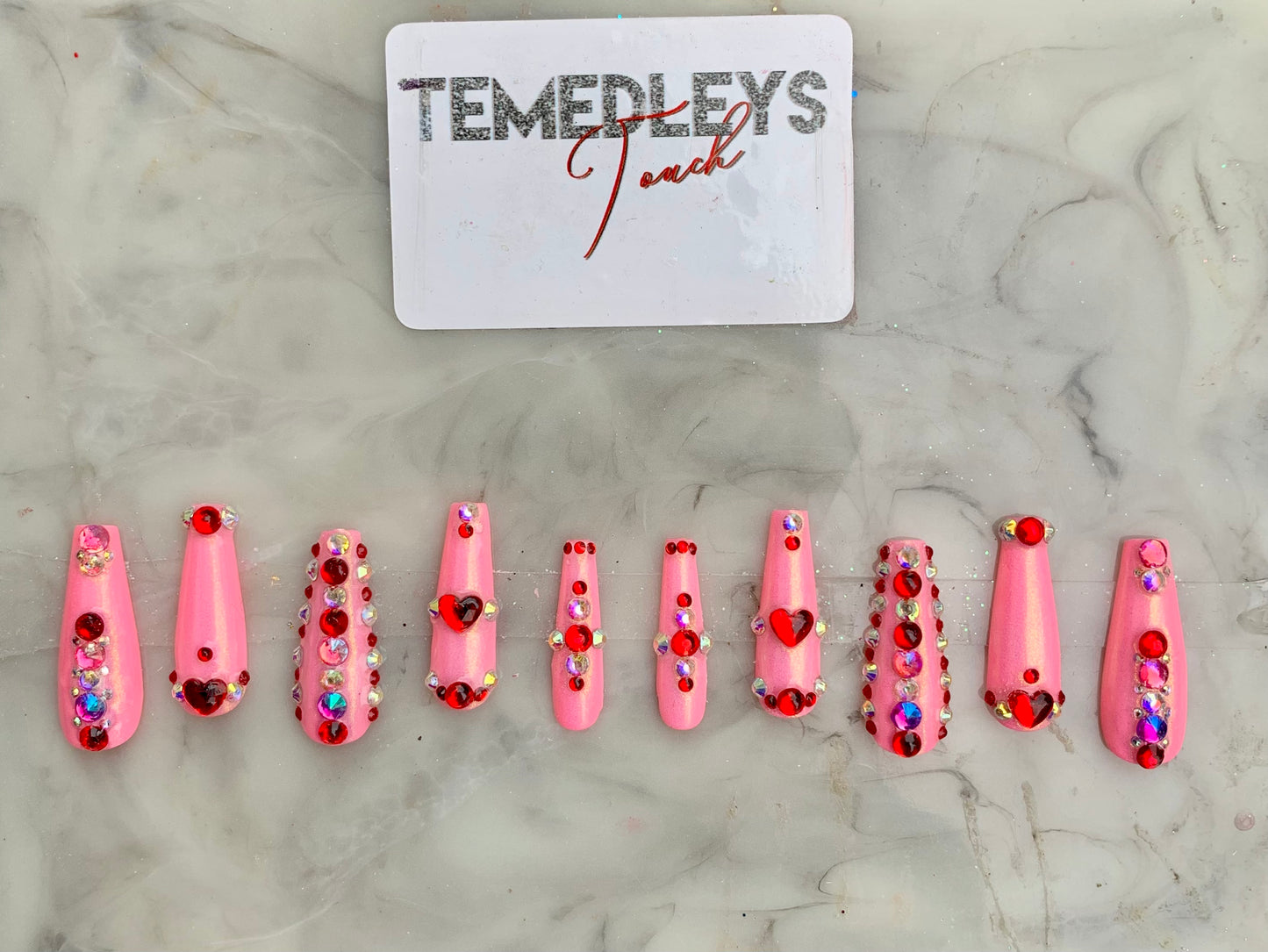 Red love press on nails