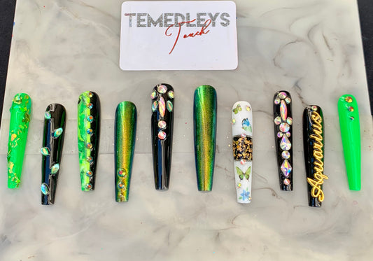 Green zodiac freestyle press on nails