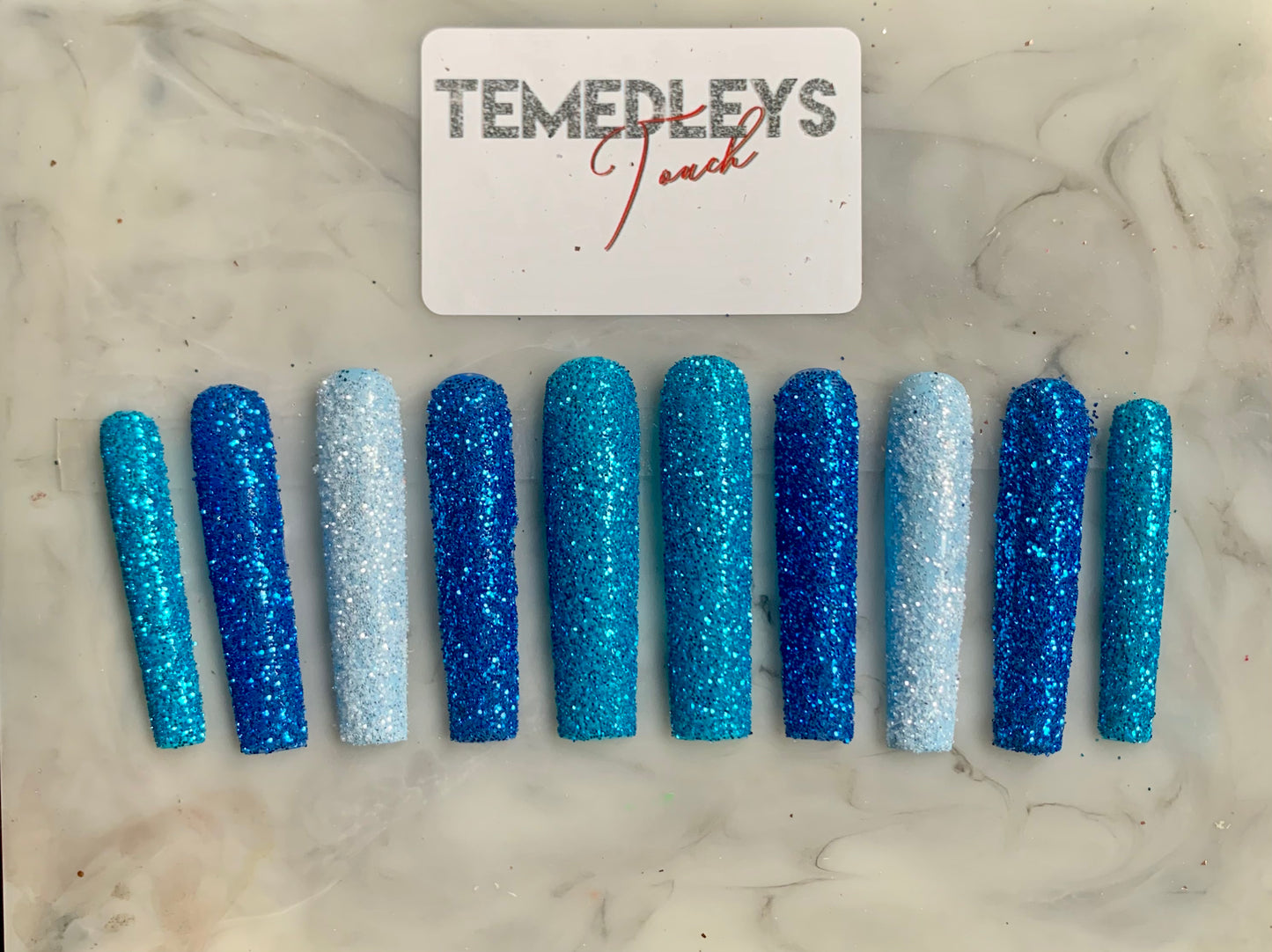 3XL Blue Glitter Press on nails